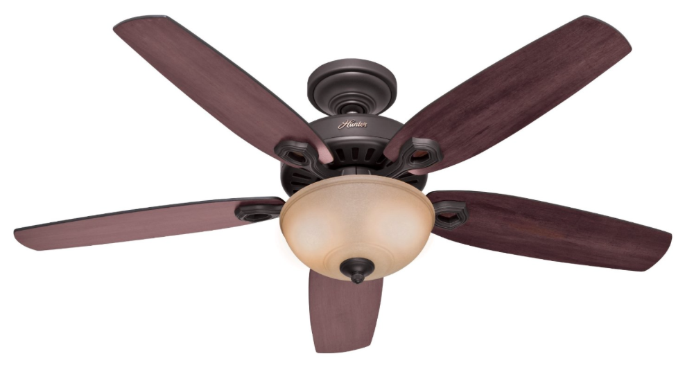 Hunter 53091 Builder Deluxe 5-Blade Single Light Ceiling Fan with Brazilian Cherry:Stained Oak Blades and Piped Toffee Glass Light Bowl 52-Inch - cherry