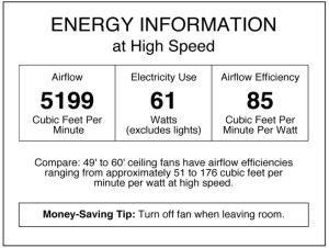 Westinghouse 7801665 Comet Two-Light 52-Inch Reversible Five-Blade Indoor Ceiling Fan - energy information details